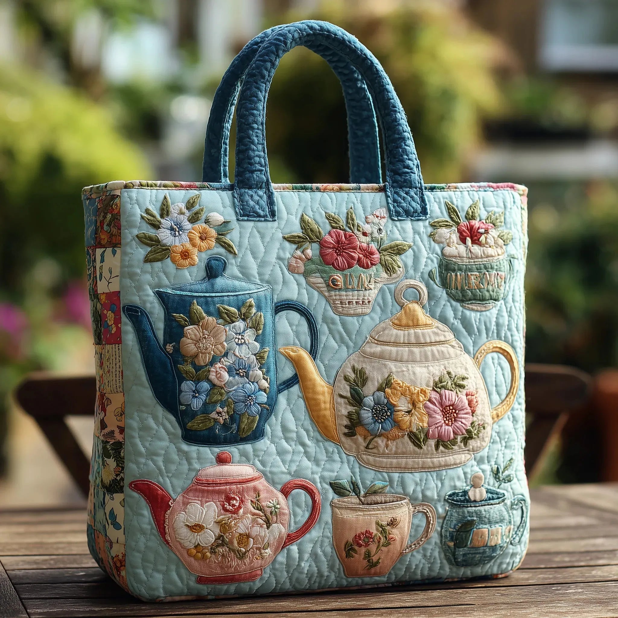 Polstret tote bag med blomster