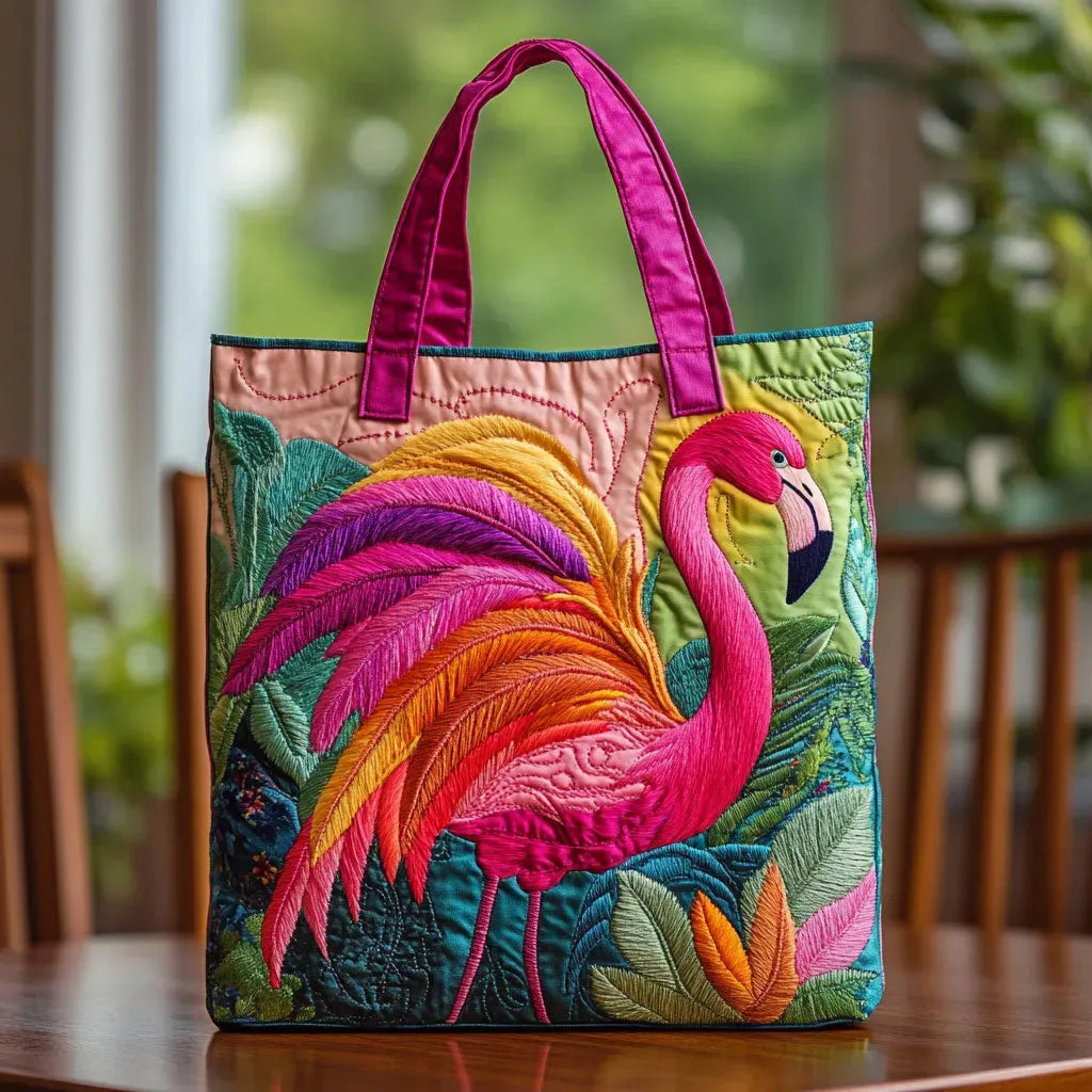 Håndlaget veske med flamingo